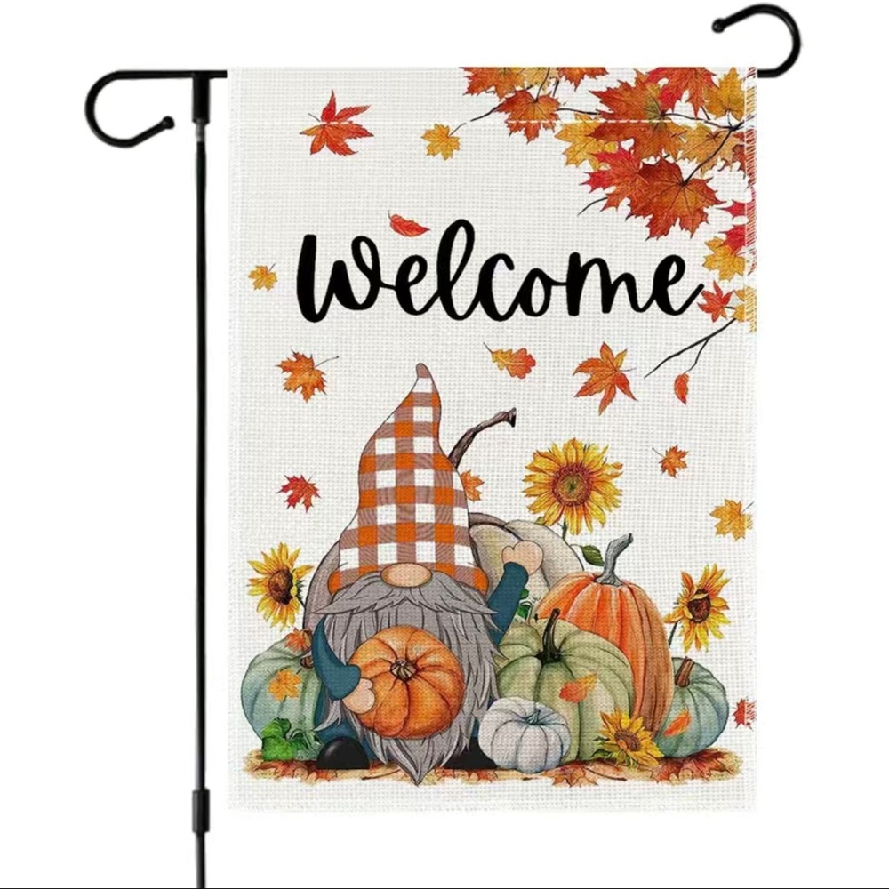 Double Sided Welcome Pumpkin Gnome Garden Flag 18x12